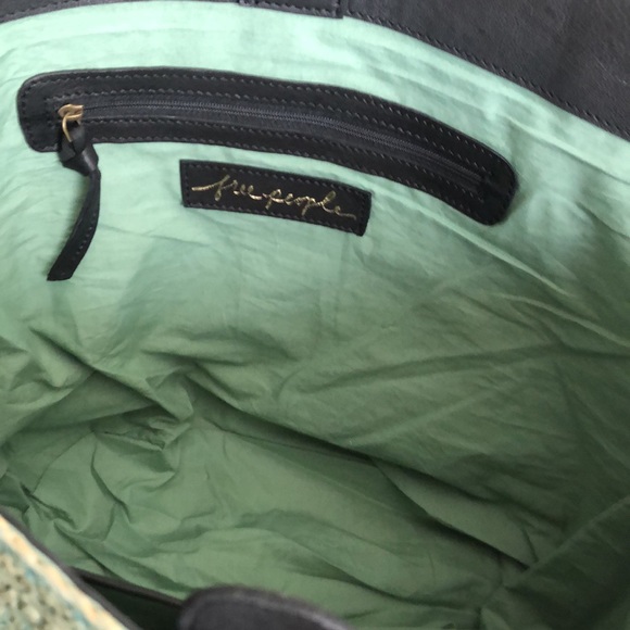 Free People Green En Riva Raffia Tote Black Leather Accents NWT - Picture 11 of 16